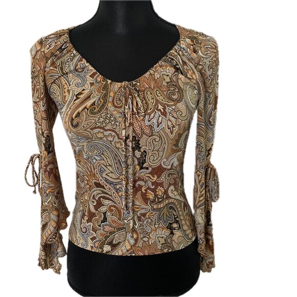 Wet Seal Tops - Multicolored Bodycon Boho Top with Ties & Tapered Split Sleeves – Sz S